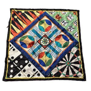EUC Vintage Gaming/Gambling Echo Japan/Italy 20" Square Silk Scarf Rolled Edges